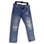 Mens Blue Denim Medium Wash Distressed Straight Leg Jeans Size 34x30 image number 1