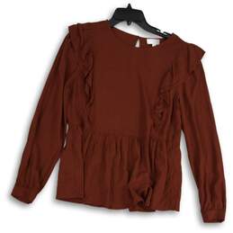 Loft Womens Red Scoop Neck Long Sleeve Pullover Blouse Top Size Small