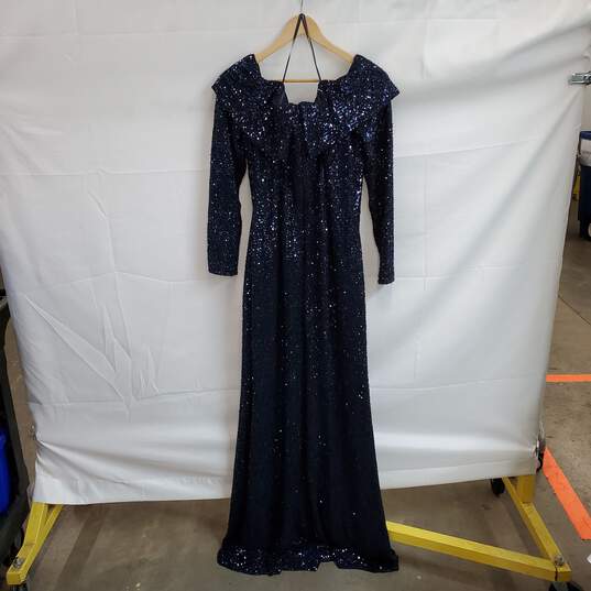 Rene Ruiz Collection Navy Blue Sequin Evening Gown WM Size 14 NWT image number 2