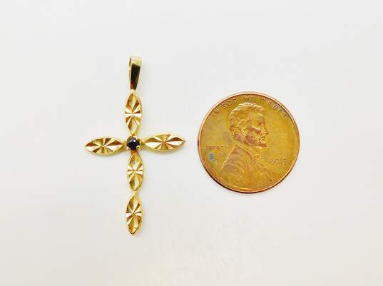 14K Yellow Gold Spinel Etched Cross Pendant 1.2g image number 4