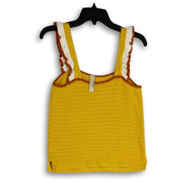 NWT Womens Yellow Ruffle Wide Strap Knitted Pullover Tank Top Size XS alternative image