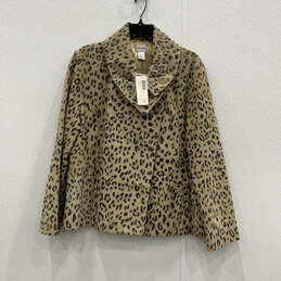 NWT Womens Tan Animal Print Long Sleeve Collared Button Front Jacket Size 3