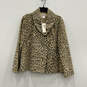 NWT Womens Tan Animal Print Long Sleeve Collared Button Front Jacket Size 3 image number 1