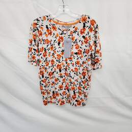 Danial Rainn Ivory & Orange Floral Patterned Knit Top WM Size XS NWT