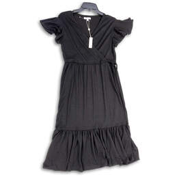 NWT Womens Black Wrap V-Neck Short Sleeve Fit And Flare Dress Size Small
