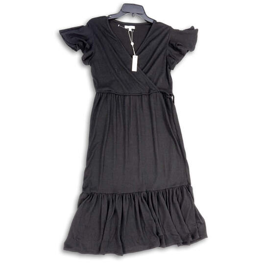 NWT Womens Black Wrap V-Neck Short Sleeve Fit And Flare Dress Size Small image number 1
