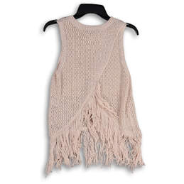 NWT Womens Pink Crochet Round Neck Sleeveless Fringe Blouse Top Size Large alternative image