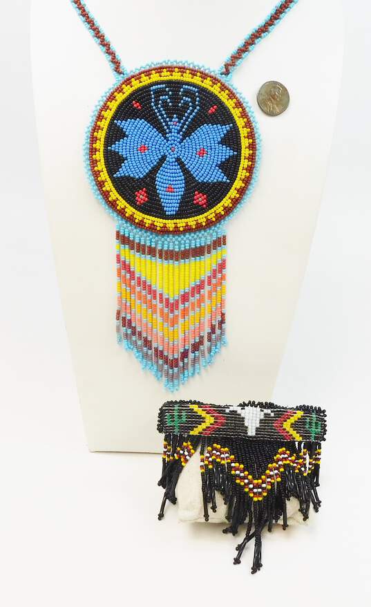 Native American Beaded Pow Wow Bead Medallion & Hair Clip 78.3g image number 5