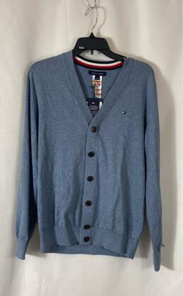 NWT Tommy Hilfiger Mens Blue Cotton Long Sleeve Classic Cardigan Sweater Size M