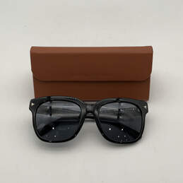 Womens Black Gray UV Protected Full Rim Rectangular Sunglasses w/ Case