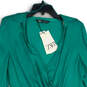 NWT Womens Green Satin Surplice Neck Long Sleeve Short Mini Dress Size L image number 3
