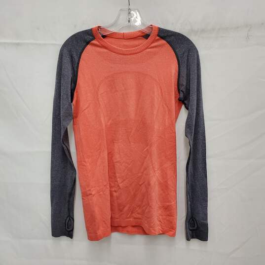 Lululemon Athletica WM's Run Swiftly Gray & Pink T-Shirt w Thumb Holes Size S image number 1