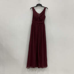 Womens Red Pleated Sleeveless Surplice Neck Cutout Maxi Dress Size A4