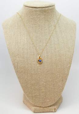 Vintage 14K Yellow Gold Star Sapphire & Diamond Accent Pendant Necklace 2.7g