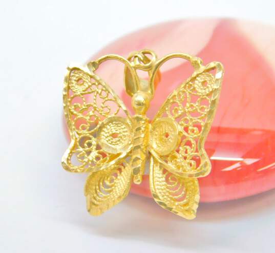 14k Yellow Gold Filigree Butterfly Pendant 2.7g image number 1