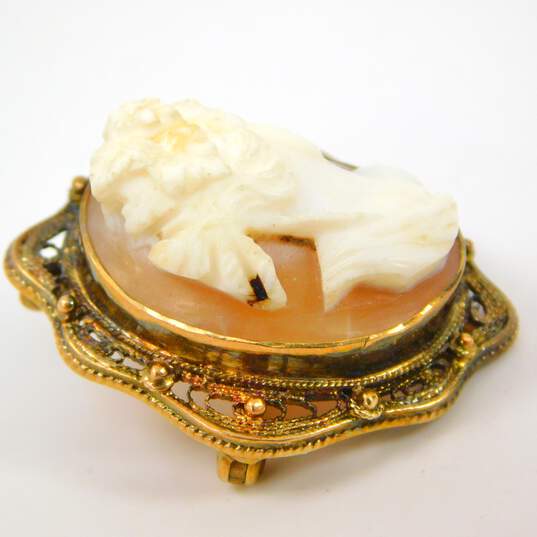 Vintage 10k Yellow Gold Carved Shell Lady Cameo Brooch Pin 5.1g image number 4