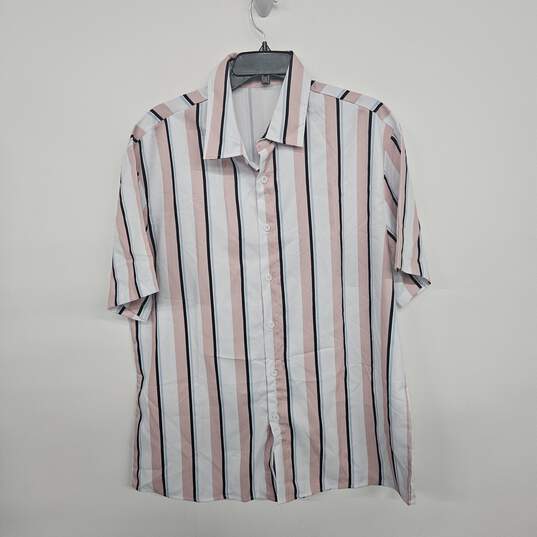 Multicolor Button Up Striped Shirt With Pink Shorts Set image number 2
