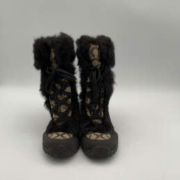 Womens Jennie Q522 Brown Tan Monogram Fur Trim Lace-Up Snow Boots Size 9 B