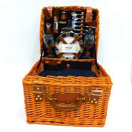 Picnic Time Picnic Basket Filled W/ Plates Cutlery Glasses Cups Blanket Napkins