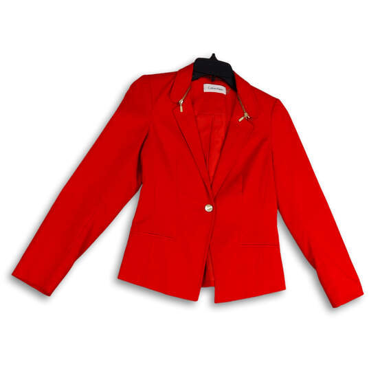 Womens Red Notch Lapel Pockets Single Breasted One Button Blazer Size 2P image number 1