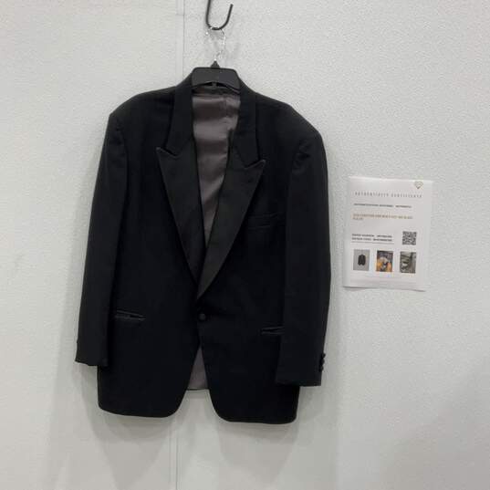 Christian Dior Mens Black Peak Lapel Long Sleeve One Button Blazer Sz 46R w/ COA image number 1