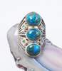 PTI India 925 Composite Chrysocolla Cabochons & Faceted Peridot Granulated Saddle Ring 11.8g image number 1