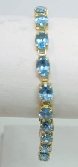 14K Yellow Gold Oval Blue Topaz Tennis Bracelet 8.5g