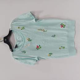 Talbots Blue/Green Short Sleeve Floral Embroidered Shirt Women's Size Small NWT