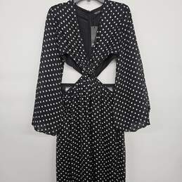 Polka Dot Black Long Sleeve Cut Out Maxi Dress With Slit