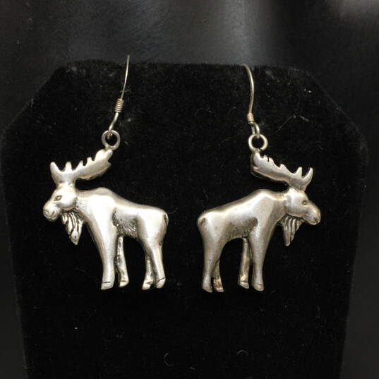 Artisan GS Signed Sterling Silver Moose Earrings - 7.0g image number 2