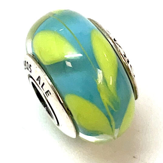 Designer Pandora S925 ALE Sterling Silver Green Murano Glass Beaded Charm image number 3
