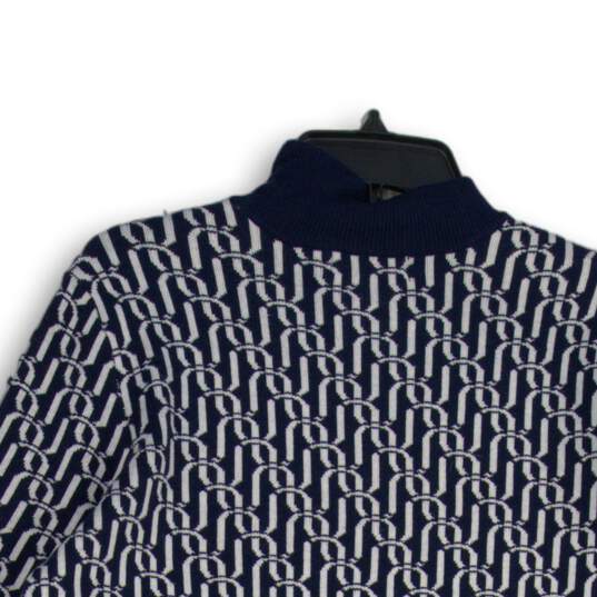 NWT Liz Claiborne Womens Blue White Geometric Mock Neck Pullover Sweater Size M image number 4