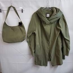 Women's 2pc. Mycra Pac Donatella Raincoat & Handbag Olive Size S/M