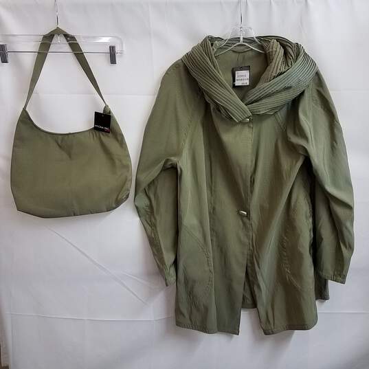 Women's 2pc. Mycra Pac Donatella Raincoat & Handbag Olive Size S/M image number 1