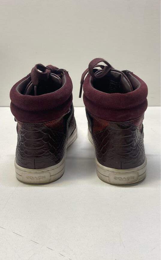 Coach Pembroke Patchwork Suede High Sneakers Burgundy 8.5 image number 4