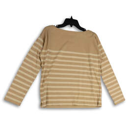 NWT Womens Beige White Striped Long Sleeve Round Neck Pullover T-Shirt Sz S alternative image
