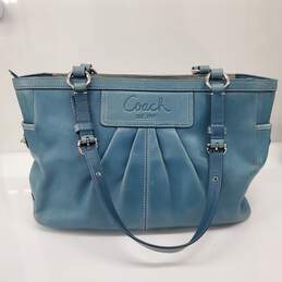 Coach East West Gallery Pleated Blue Leather Tote Shoulder Bag F13759