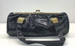 Cynthia Rowley Black Leather Kiss Lock Clutch Satchel Bag alternative image