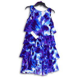 NWT Womens Multicolor Tie-Dye Round Neck Tiered Ruffle A-Line Dress Sz 10P alternative image
