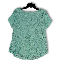 NWT Womens Green Lace Round Neck Back Zip Peplum Blouse Top Size Large alternative image