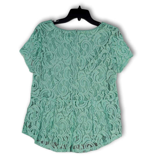 NWT Womens Green Lace Round Neck Back Zip Peplum Blouse Top Size Large image number 2