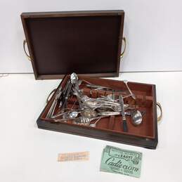 Bundle of Assorted Silver Tone Cutlery In Wood Box