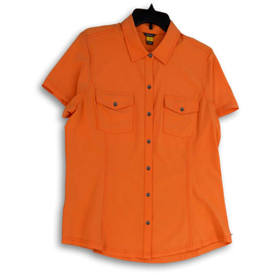 Womens Orange Spread Collar Short Sleeve Button-Up Shirt Size Large image number 3