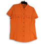 Womens Orange Spread Collar Short Sleeve Button-Up Shirt Size Large image number 3