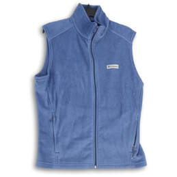 Womens Blue Fleece Mock Neck Sleeveless Full-Zip Vest Size Medium