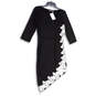 NWT Womens Black Lace Asymmetric Hem 3/4 Sleeve Bodycon Dress Size Medium image number 1