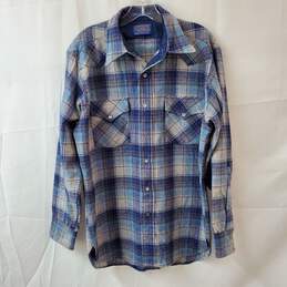 Pendleton Vintage Blue Wool Flannel Button Up Shirt Size M
