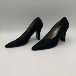 Womens Black Leather Almond Toe High Block Pump Heels Size 8.5