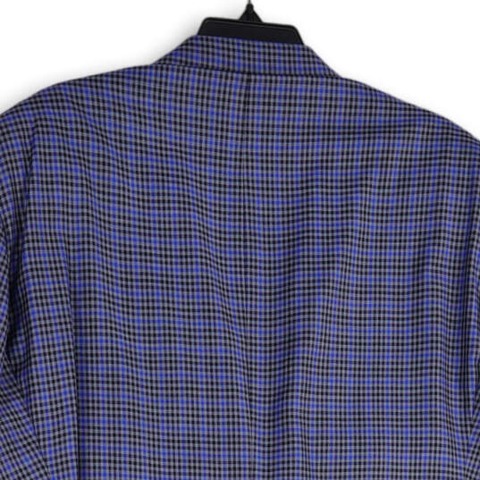Mens Blue Gingham Notch Lapel Long Sleeve Two Button Blazer Size 46 L image number 4