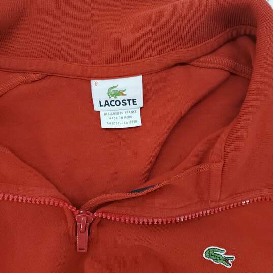Lacoste Red 1/4 Zip Long Sleeve Pullover Top Size 8 image number 3
